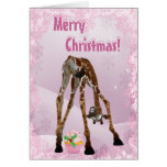 Funny Giraffe & Pink Cupcake Christmas Card