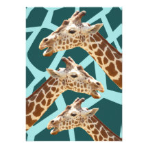 Funny Giraffe Print Teal Blue Wild Animal Patterns Cards