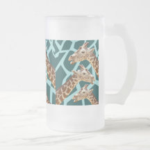 Funny Giraffe Print Teal Blue Wild Animal Patterns Glass Beer Mugs