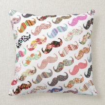 Funny Girly  Colourful Patterns Moustaches Throw Pillows