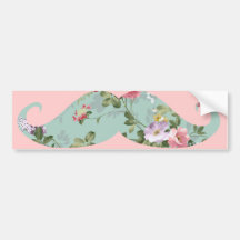 Funny Girly Vintage Red Pink Floral Moustache Bumper Stickers