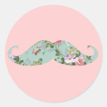 Funny Girly Vintage Red Pink Floral Moustache Sticker