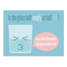 Funny glass half full cartoon postcards