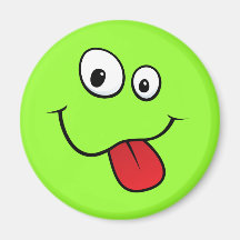 Funny goofy smiley sticking out his tongue, green refrigerator magnets