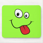 Funny goofy smiley sticking out his tongue, green mouse pad