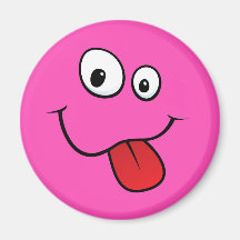 Funny goofy smiley sticking out his tongue, pink fridge magnets