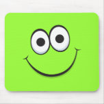 Funny green happy cartoon smiley face mousepads