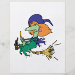 funny halloween witch cartoon flyer design