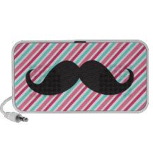 Funny handlebar moustache on pink aqua blue stripe mp3 speaker