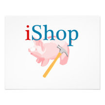 Funny iShop With Piggybank and Hammer Personalised Announcements