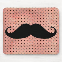 Funny Moustache On Cute Pink Polka Dot Background Mouse Mats