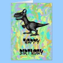 Funny music dinosaur happy birthday card design cards