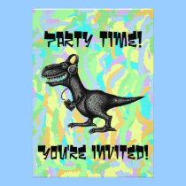 Funny music dinosaur party invitation card invitations