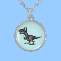 Funny music dinosaur pen ink drawing art necklaces