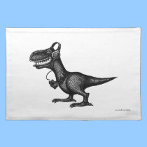 Funny music dinosaur pen ink drawing art poster placemats