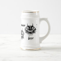 Funny owls pen ink drawing beer mug design mugs