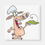 funny pig chef with pig slop dish cartoon magnets