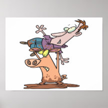 funny pig wrestler cartoon print