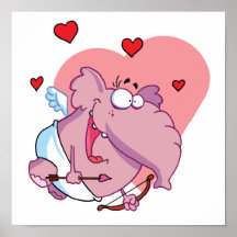 Funny Pink Elephant Cupid Poster