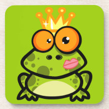 FUNNY PRINCE FROG CARTOON bulgy eyeballs crown Coaster