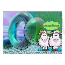 Funny sci-fi card with sheep