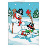 Funny Snowman with Hot Chocolate Cartoon Greeting Cards