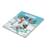 Funny Snowman with Hot Chocolate Cartoon Tiles