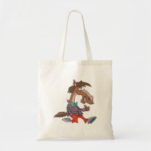 funny thumbs up nerdy horse cartoon bag