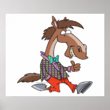 funny thumbs up nerdy horse cartoon poster