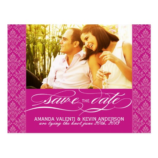 Fuschia Damask Save the Date Post Cards