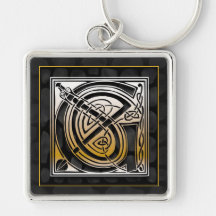 G Initial "Celtic Black Stone" Key Chain