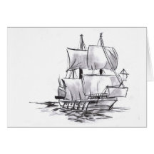 Galleon at Sea Art Blank Card
