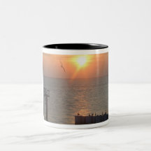 Galveston Gulf Sunset Birds Coffee Mugs