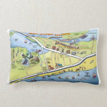 Galveston Island Cartoon Map Throw Pillow