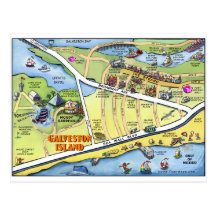 Galveston Texas Cartoon Map Postcards