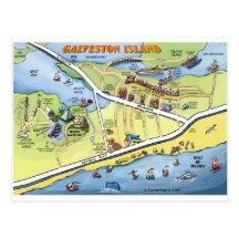 Galveston Texas Cartoon Map Postcards
