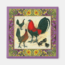 Game Fowl Flowered Frame Fridge Magnet