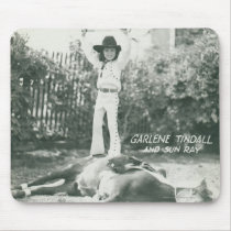 Garlene Tindall standing on a trick horse. mousepads