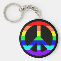 Gay Pride Peace Symbol Keychains (text optional)