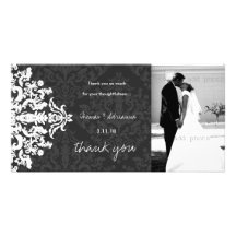 GC | Charcoal 6 Damask Horizontal Thank U Photo Cards