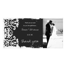 GC | Charcoal Vintage 3 Damask Horizontal Thank U Custom Photo Card