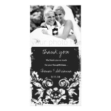 GC | Charcoal Vintage Damask Vertical Thank You Customised Photo Card