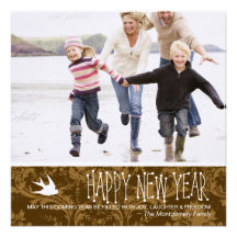 GC Fly in the New Year Brown Damask Custom Invite