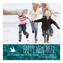 GC Fly in the New Year Turquoise Damask Personalized Invite