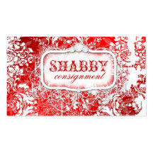 GC Shabby Vintage Red & White Damask Business Card