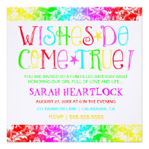 GC Wishes Do Come True Rainbow Damask Custom Invitation