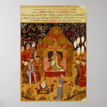 Genghis Khan in his tent by Rashid al-Din Print