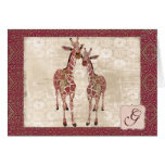 Gentle Pink Giraffes Monogram Notecard