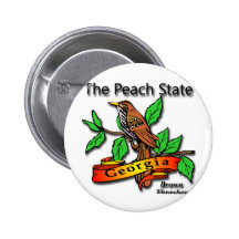 Georgia The Peach State Brown Thrasher Pinback Button