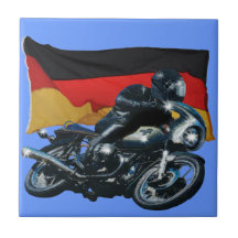 German Flag & Motorbike Rider Ceramic Tile